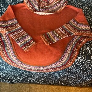Women's Rust and Multicolor Cowl Neck Sweater/Poncho